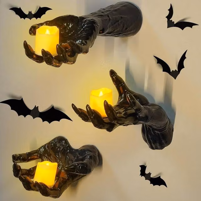 NIVOR 3 Pack Black LED Creepy Reaching Hands Wall Mounted Gothic Horror Decor – 1