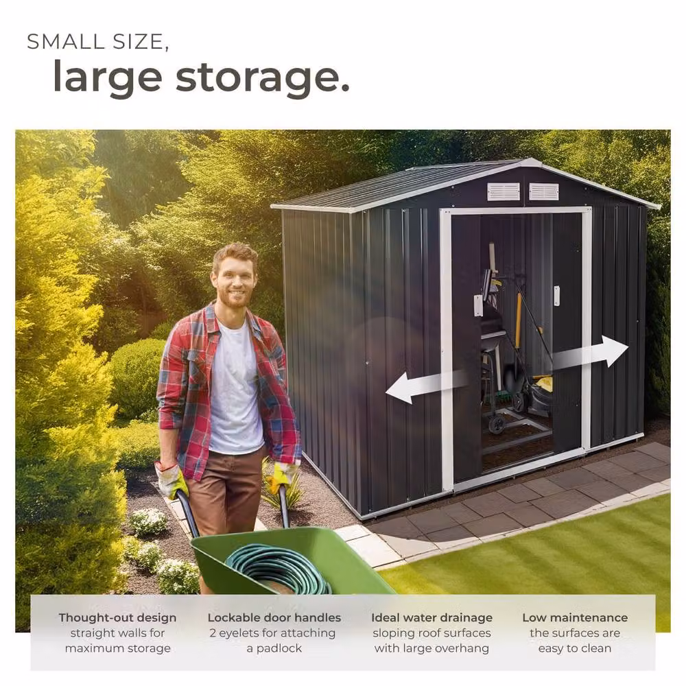 tectake Steel Gable Roof Shed with Sliding Doors in Anthracite, W/D/H: 214 x 130 x 185 cm – 3