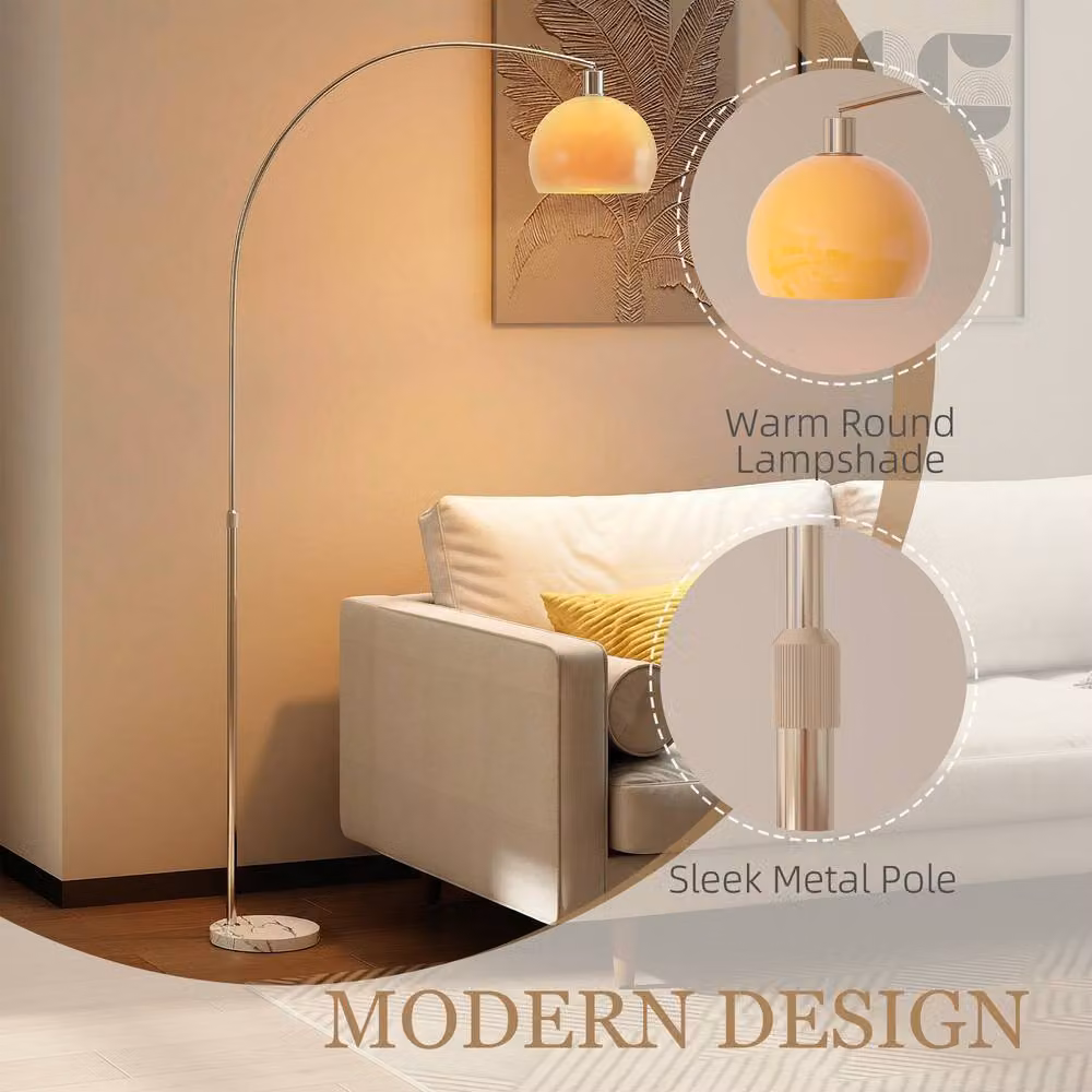 HOMCOM Modern White and Silver LED Floor Lamp with Marble Base and Foot Switch, H 180 x W 25 x D 25 cm – 4