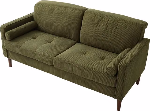 Livingandhome Modern Two-Seater Upholstered Sofa in Green and Grey Cord Fabric