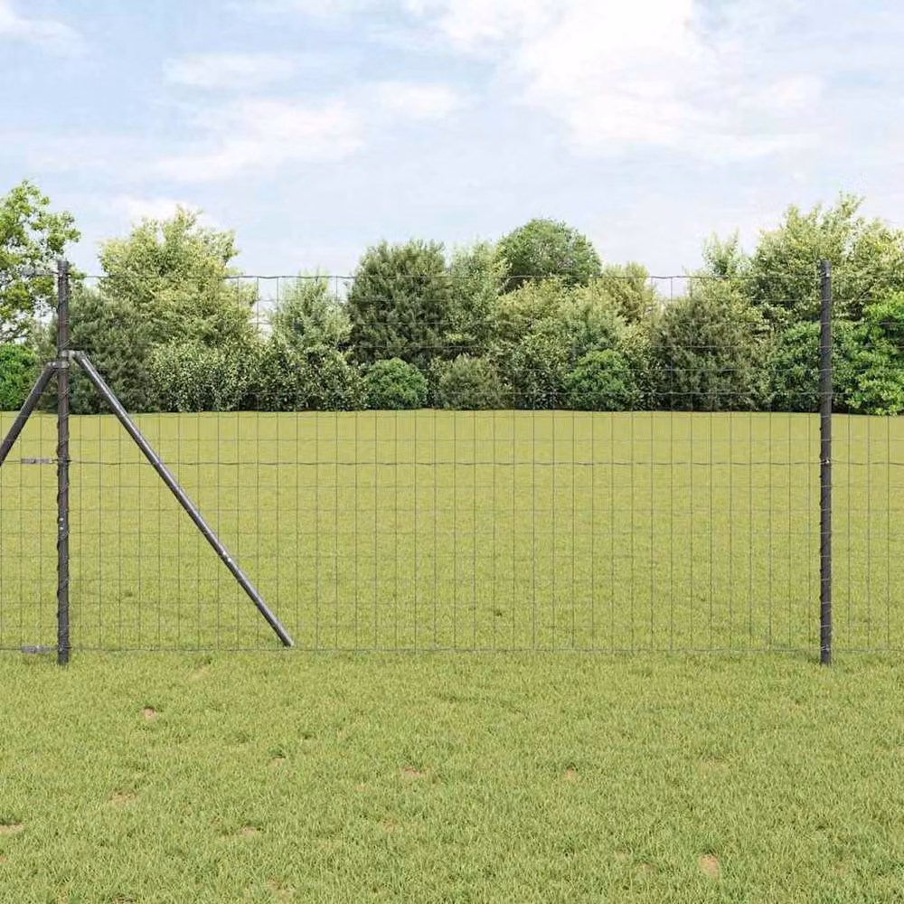 Berkfield Home Euro Fence with 7 Round Posts, Grey Galvanised Steel, 1 x 10 m – 2