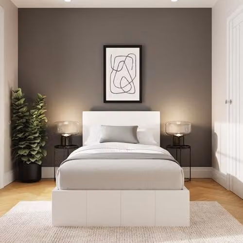 GFW White Upholstered Fabric End Lift Single Ottoman Bed Frame with Storage – 1