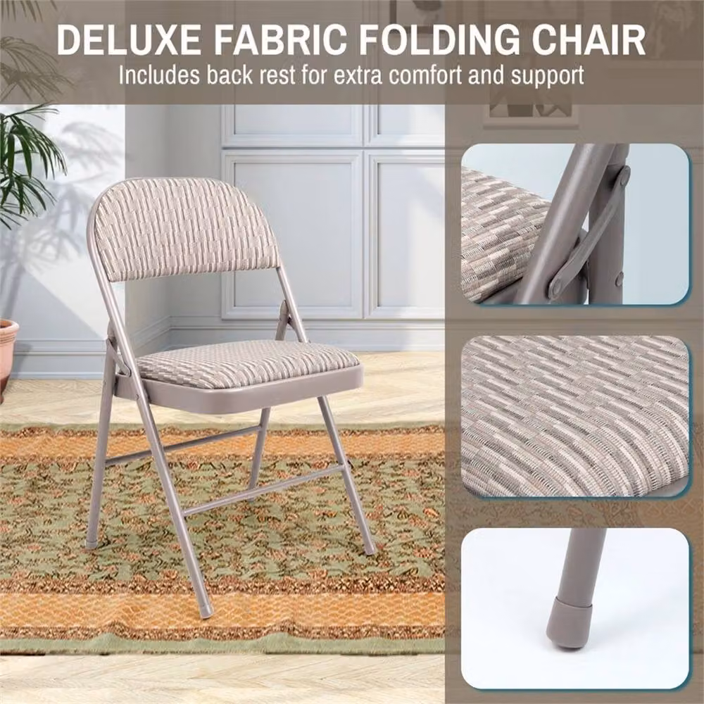 PAWNORA Set of 2 Beige Striped Fabric Folding Office Chairs with Backrest – 3