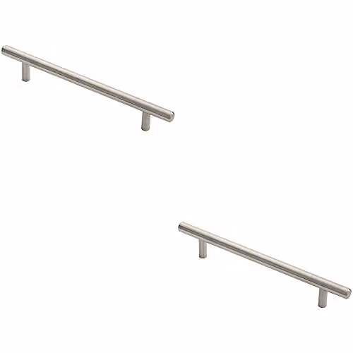 Loops 2 Pack Round T-Bar Pull Handles in Brushed Stainless Steel, 178 x 10 mm with 128 mm Fixing Centres