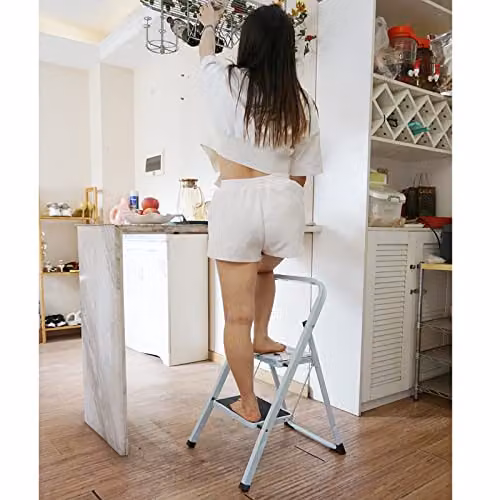 Gr8 Home 2 Step Foldable Steel Ladder Stool in White – 3