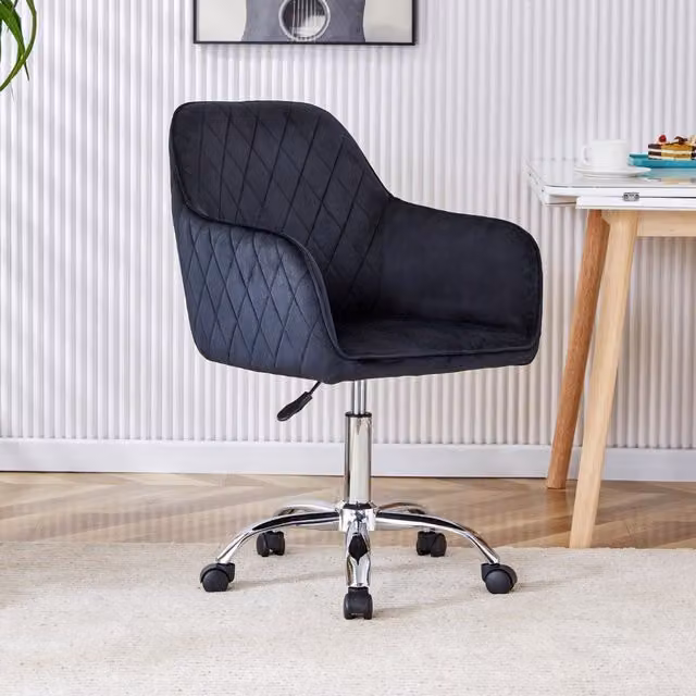 Kosy Koala Modern Swivel Task Chair in Black and Grey Velvet Microfibre with Metal Frame and Castors