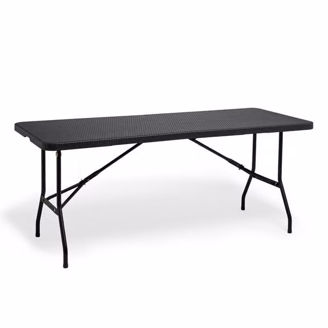 VonHaus Folding Garden Dining Table with Rattan Design in Grey and Black