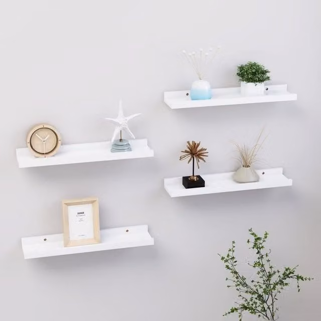 Berkfield Home Wall Mounted Shelves, 4 Piece Set, White, W: 40 cm, D: 9 cm, H: 3 cm