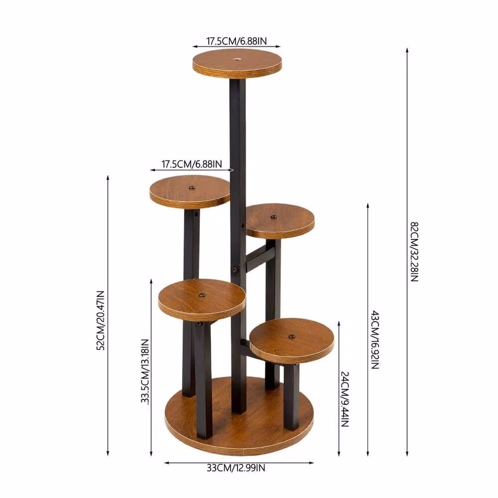 KORVIXA 6 Tier Vintage Wood and Metal Plant Stand in Brown and Black – 2