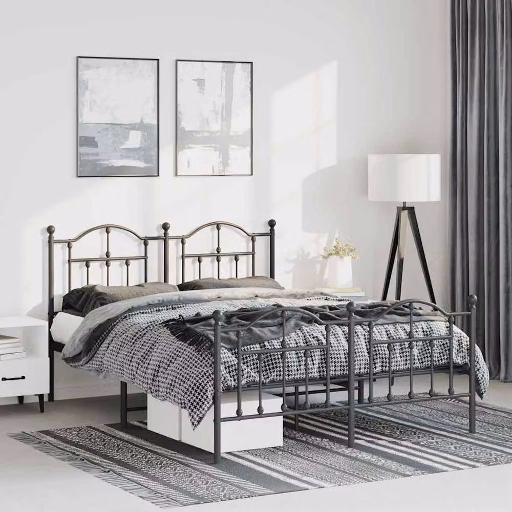 Berkfield Home Metal Bed Frame with Headboard and Footboard in Black, W/D/H: 140 x 190 cm – 2