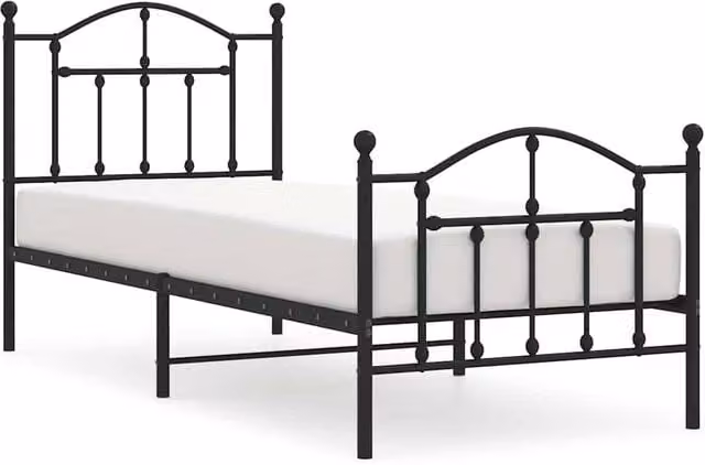 Berkfield Home Metal Bed Frame with Headboard and Footboard, Black, W/D/H: 90 x 200 cm