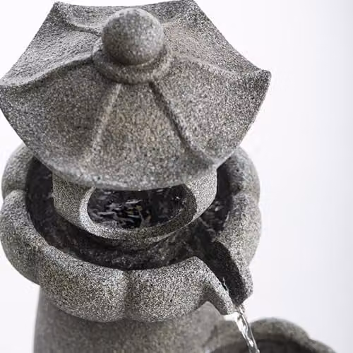 Garden Gear Serenity Cascading Pagoda Water Feature in Grey, Polyresin Outdoor Zen Garden Fountain with LED Lights, Height: 66 cm – 5