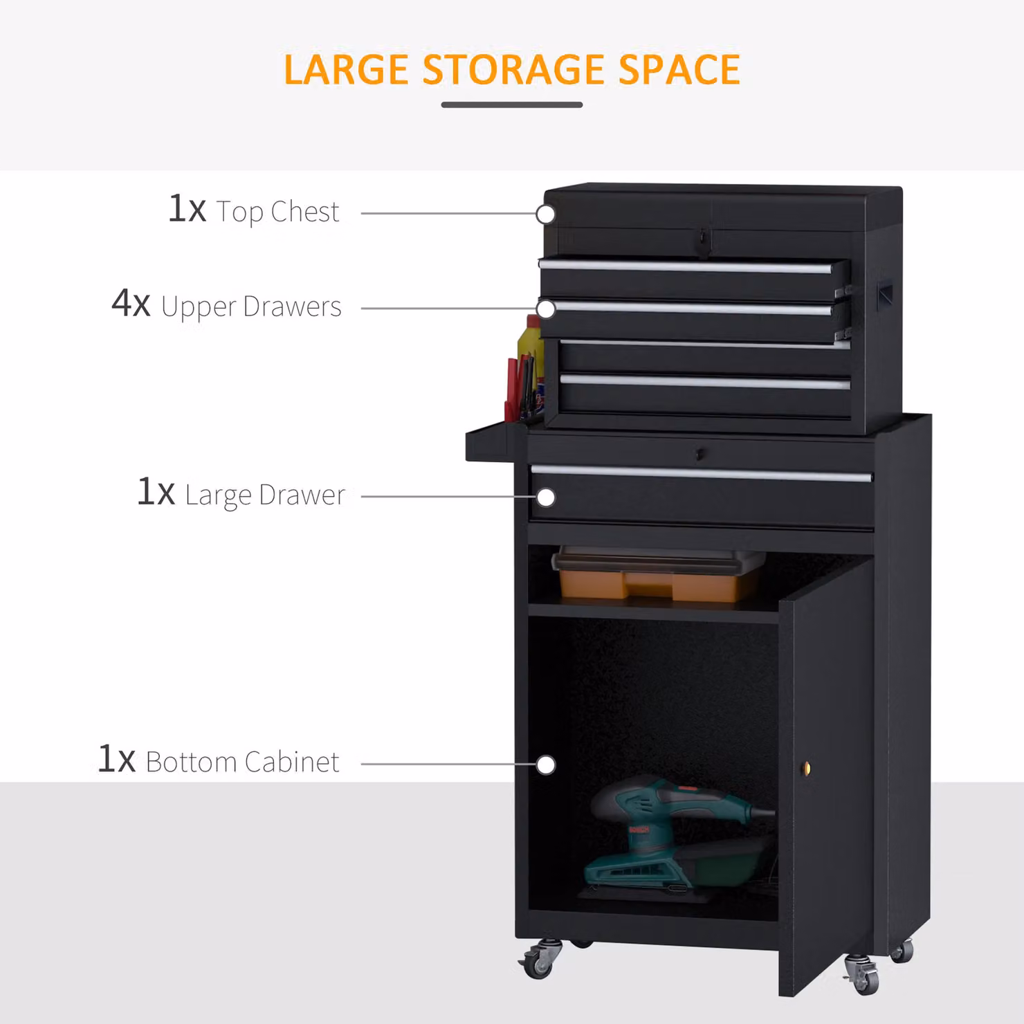 DURHAND 2 in 1 Metal Tool Cabinet Cart with Rollable Storage Box in Black – 5