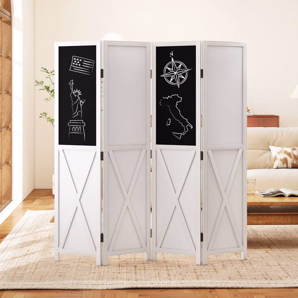 Costway 4-Panel Folding Room Divider with 2 Blackboards and 2 Whiteboards in White – 3