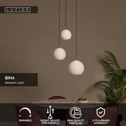 Lucide Bina White Ceramic Pendant Light, Diameter: 40 cm – 2