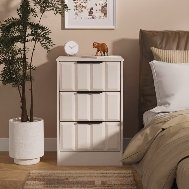 2 U Seattle 3 Drawer Bedside Table in Beige, Small, Ready Assembled – 1