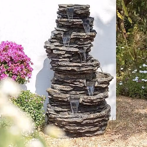 Primrose 147cm Stone Effect 8 Tier Rock Cascade Garden Water Feature in Grey and Sand – 1