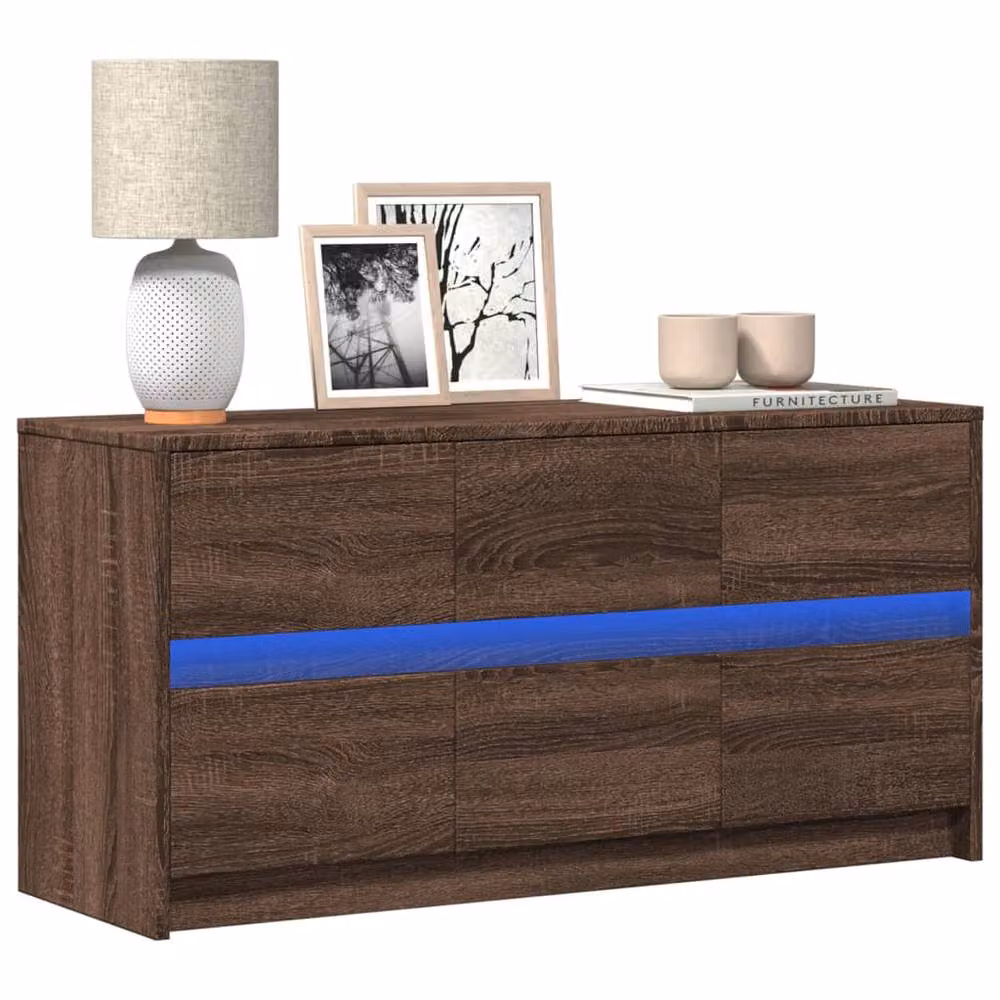 Berkfield Home Modern TV Cabinet with Integrated LED Lighting in Brown Oak, W/D/H: 100 x 34 x 50 cm – 2