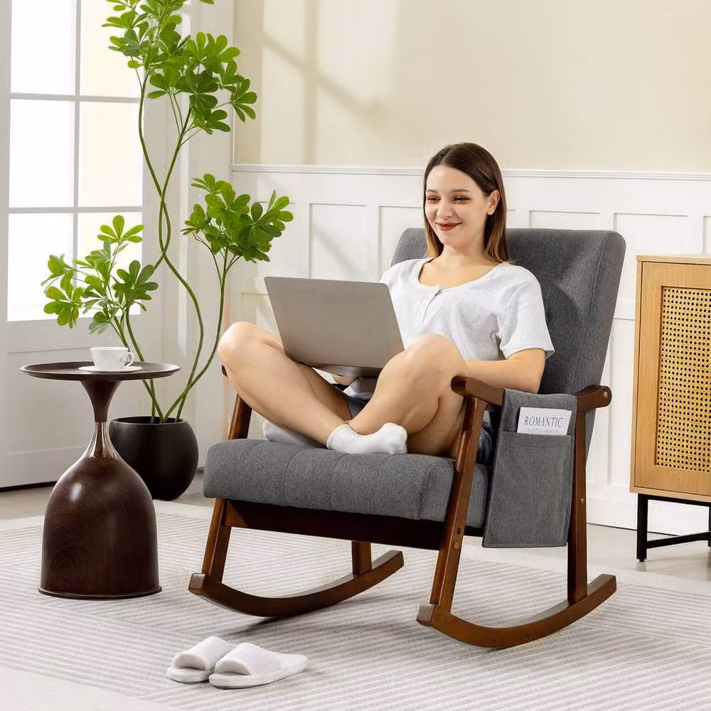 HOMCOM Grey Mid-Century Upholstered Armchair with Solid Wood Frame, W: 100 cm, D: 100 cm – 4