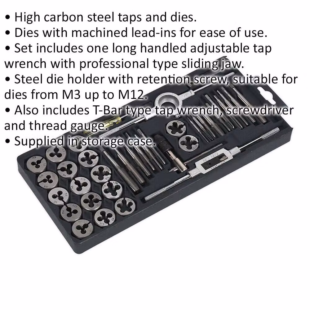 Loops 40pc Metric Tap and Split Die Set M3 to M12 Silver Steel Manual Bar and Socket Threading Tool – 2