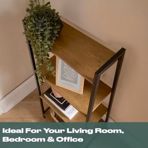 OHS 4 Tier Ladder Shelving Unit in Black and Brown, H 90 x W 43 x D 30 cm – 4