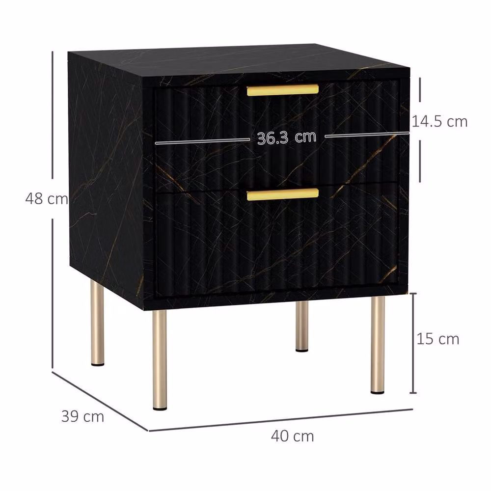 NESTLUNE Bedside Table with 2 Drawers in Black and Gold – 2
