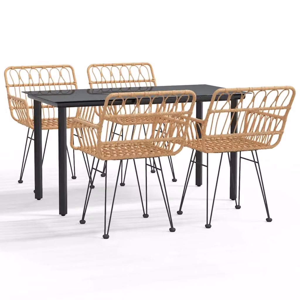 Berkfield Home 5 Piece Brown Poly Rattan Garden Dining Set with Glass Top and Powder Coated Steel Frame – 2