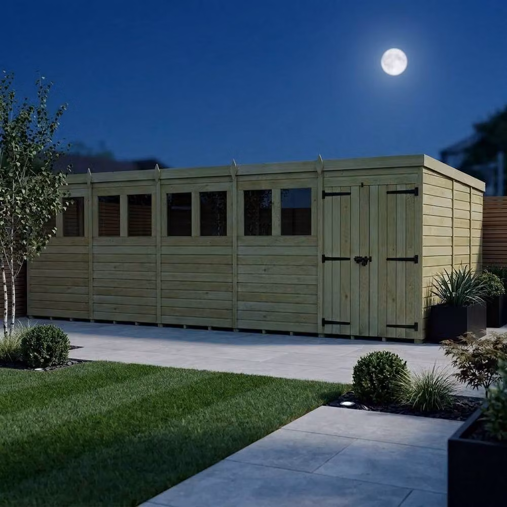 Buttercup Farm Brown Timber Pent Garden Shed with Double Doors and Windows, W/D/H: 650 x 274 x 210 cm – 3