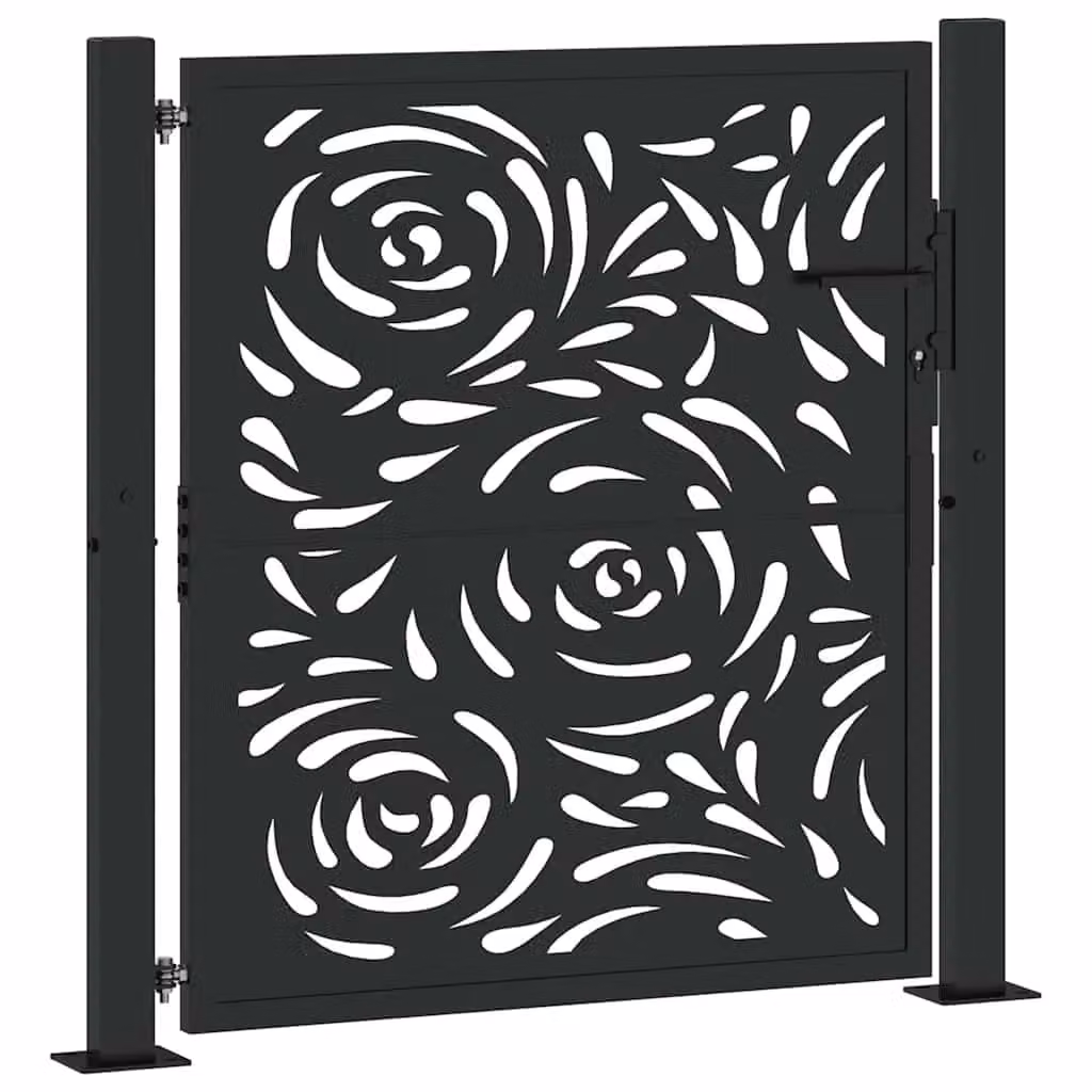 Berkfield Black Steel Garden Gate with Flame Design W: 105 cm, H: 106 cm – 2