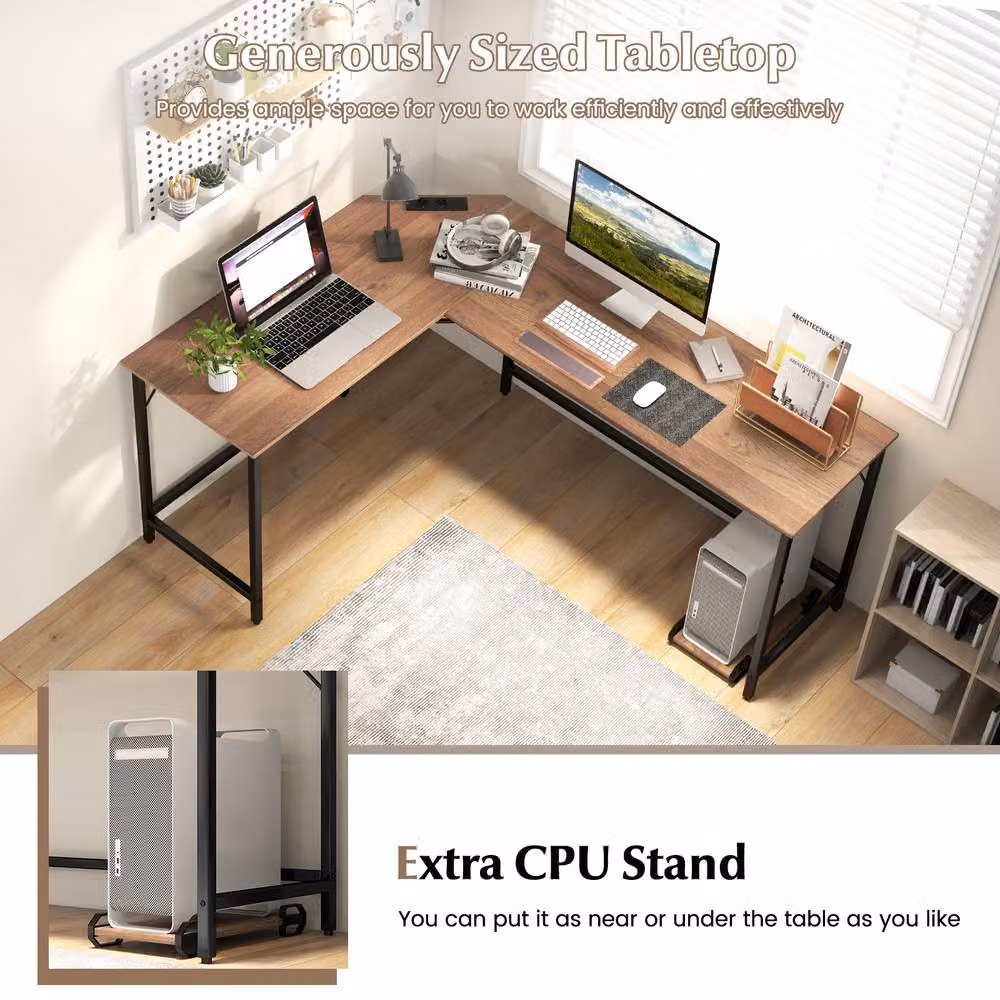 Costway L-Shaped Corner Home Office and Gaming Desk with CPU Stand in Natural – 5