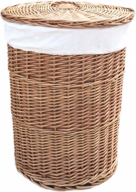 Red Hamper Brown Wicker Round Laundry Basket with Cotton Removable Lining and Handles, Diameter: 50 cm