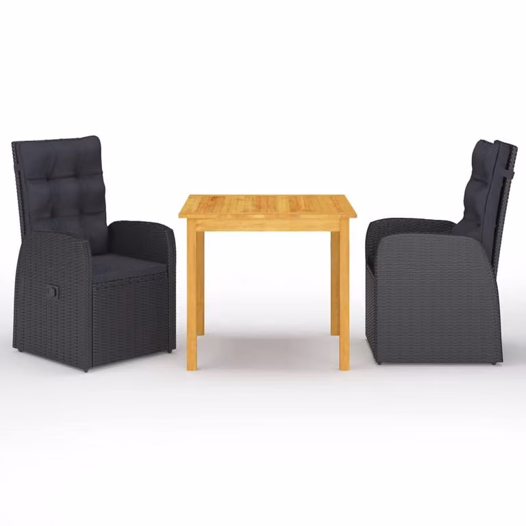 Berkfield Home Beautiful 3 Piece Black Poly Rattan Garden Dining Set with Cushions