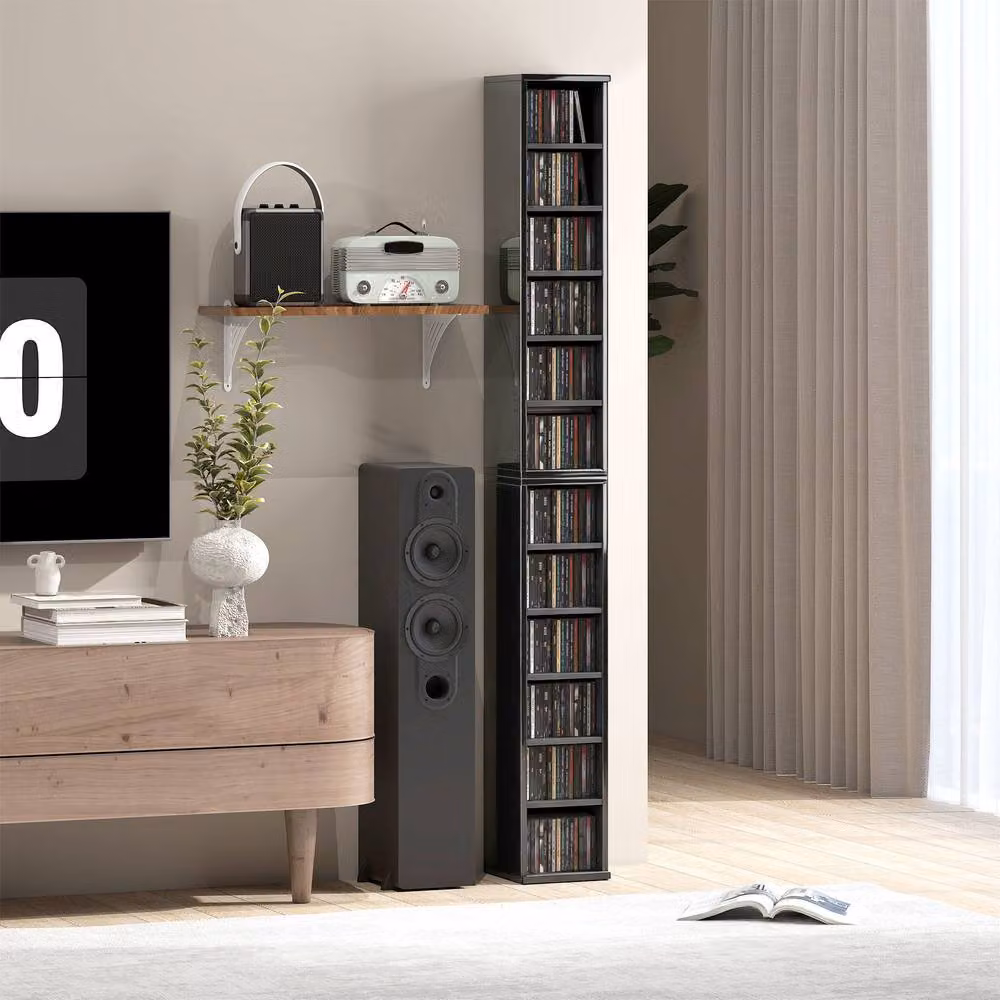 STILVORA Set of 2 Black Modern CD Storage Units with Adjustable Shelves – 2