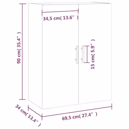 vidaXL Modern Wall Mounted Cabinet in Black with Hinged Doors, W/D/H: 69.5 x 34 x 90 cm – 3