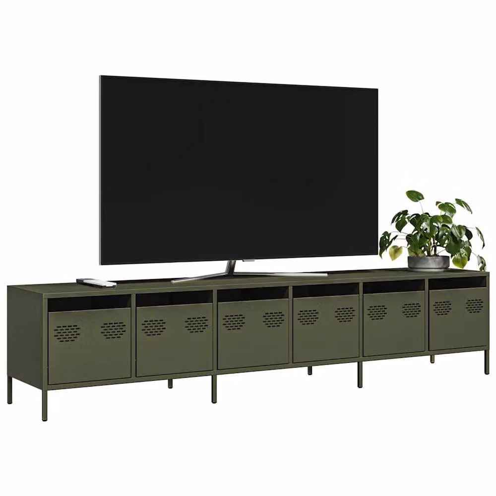 Berkfield Home Industrial TV Cabinet in Matt Olive Green, W/D/H: 202 x 39 x 43.5 cm – 2