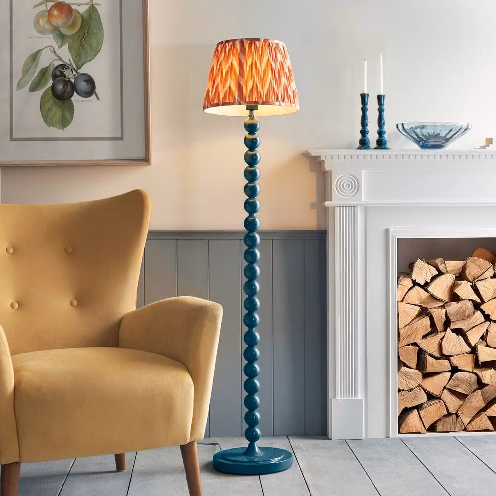 Netlighting Higgledy Floor Lamp with Blue Gloss Sphere and Orange Fabric Zigzag Shade, E27 – 2