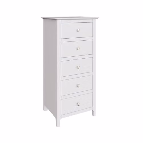 FWStyle Palma White 5-Drawer Tall Slim Chest of Drawers, Compact Modern Bedroom Storage Unit, H 102 cm x W 40 cm x D 25 cm – 1