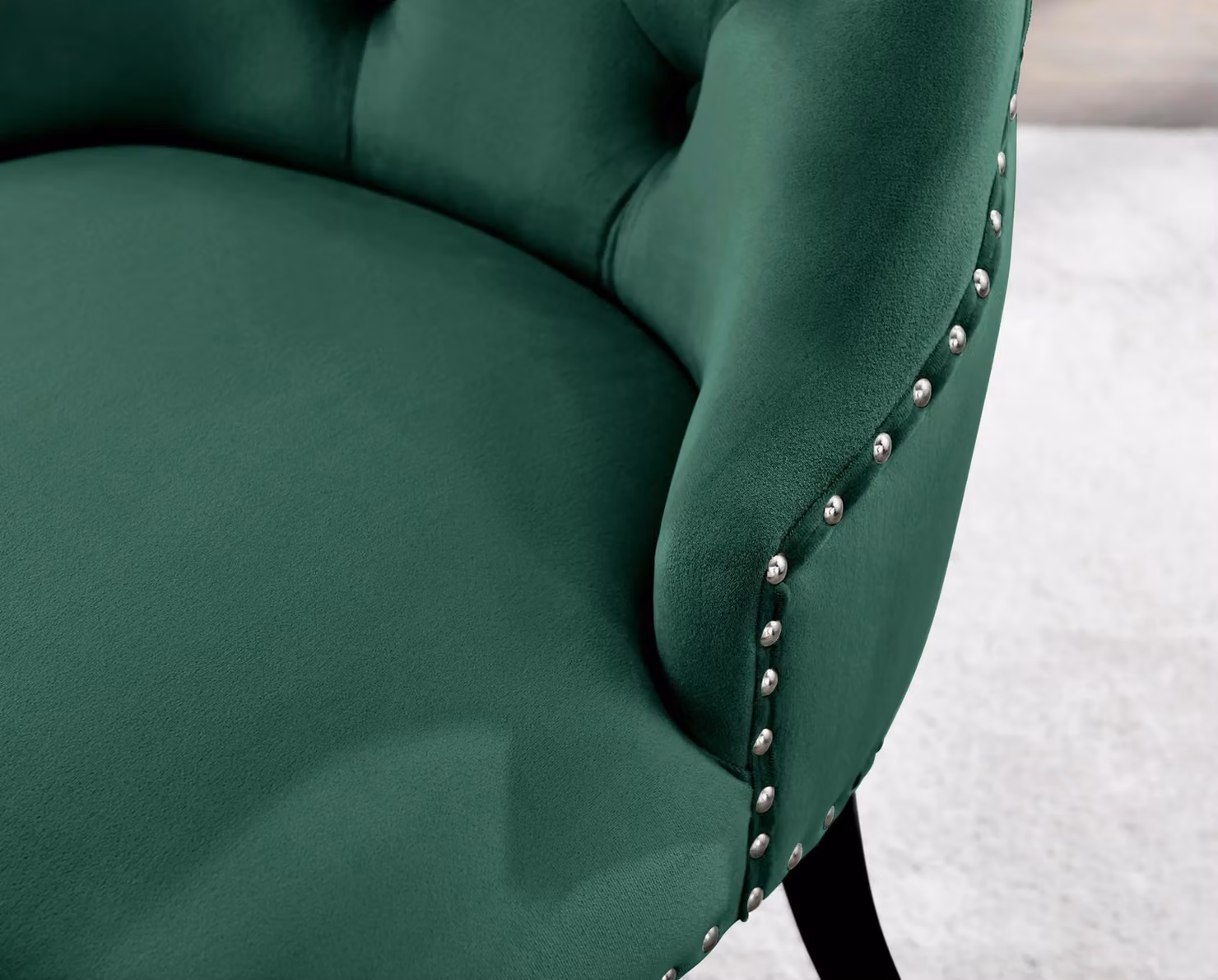FurnitureboxUK Set of 2 Belgravia Green Velvet Dining Chairs with Chrome Knockerback and Black Powder Coated Legs – 3