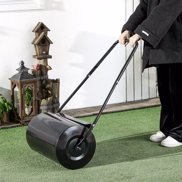DURHAND Steel Manual Garden Lawn Roller, 38L, Black