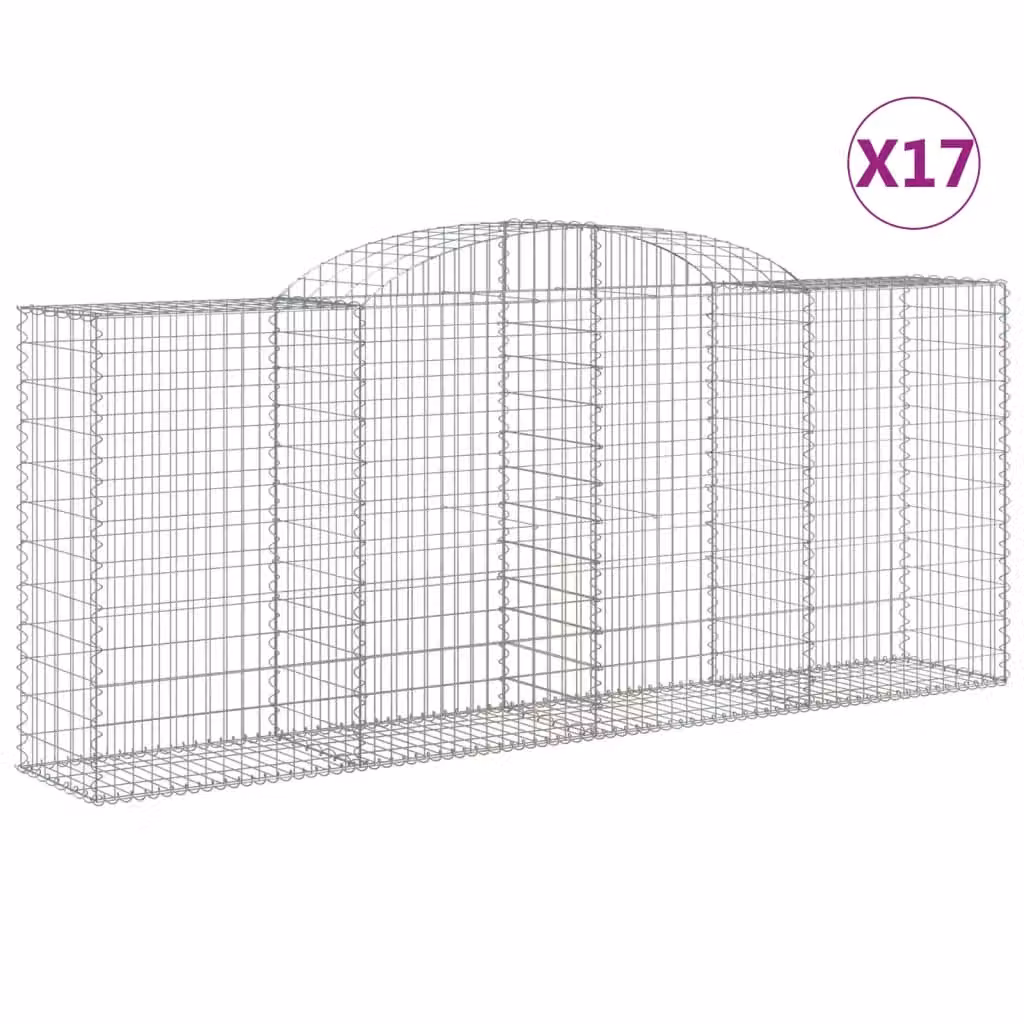 Berkfield Home Arched Gabion Baskets, 17 Piece Set, Silver Galvanised Steel, W: 300 cm, D: 50 cm, H: 120/140 cm – 2