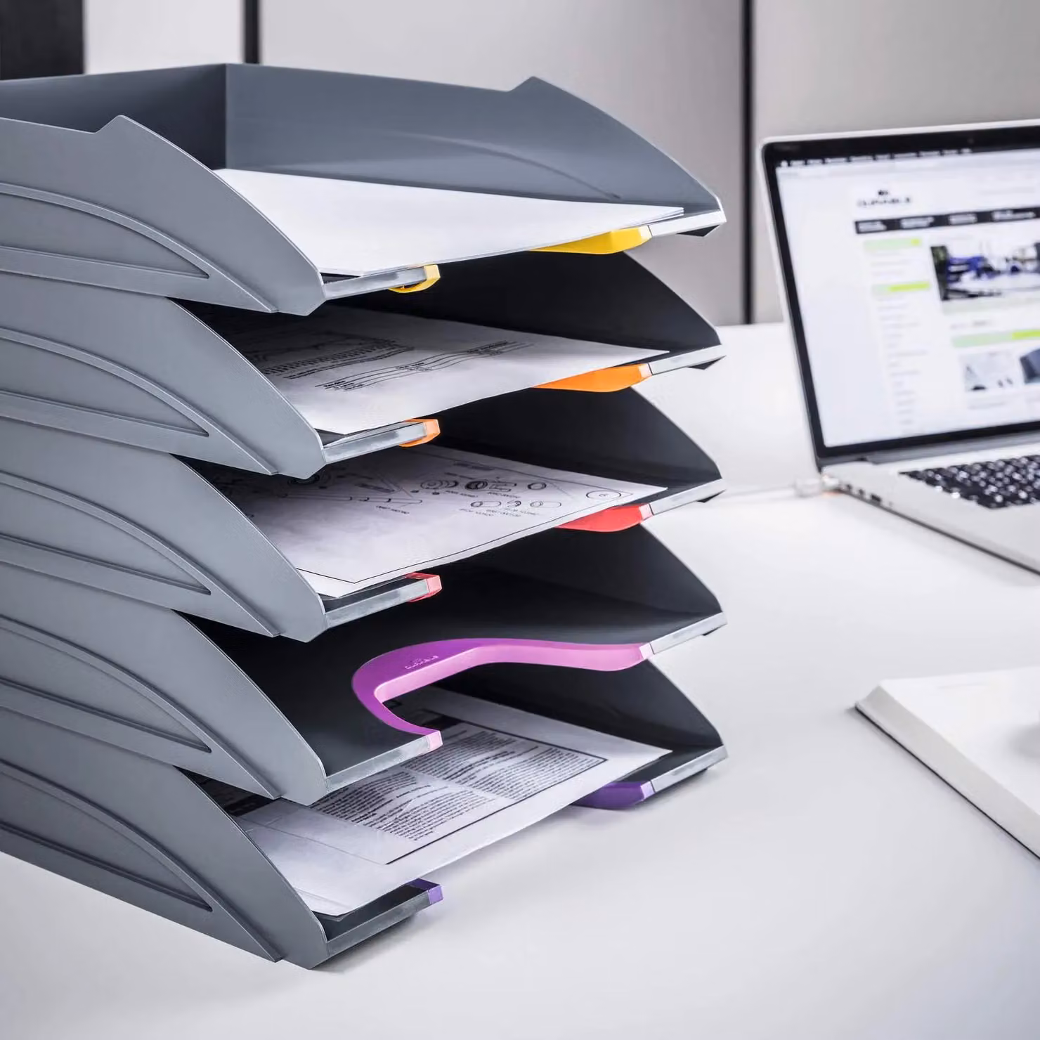 Durable Varicolor A4 Stackable Letter Tray Set of 5 in Multicolour and Grey – 8