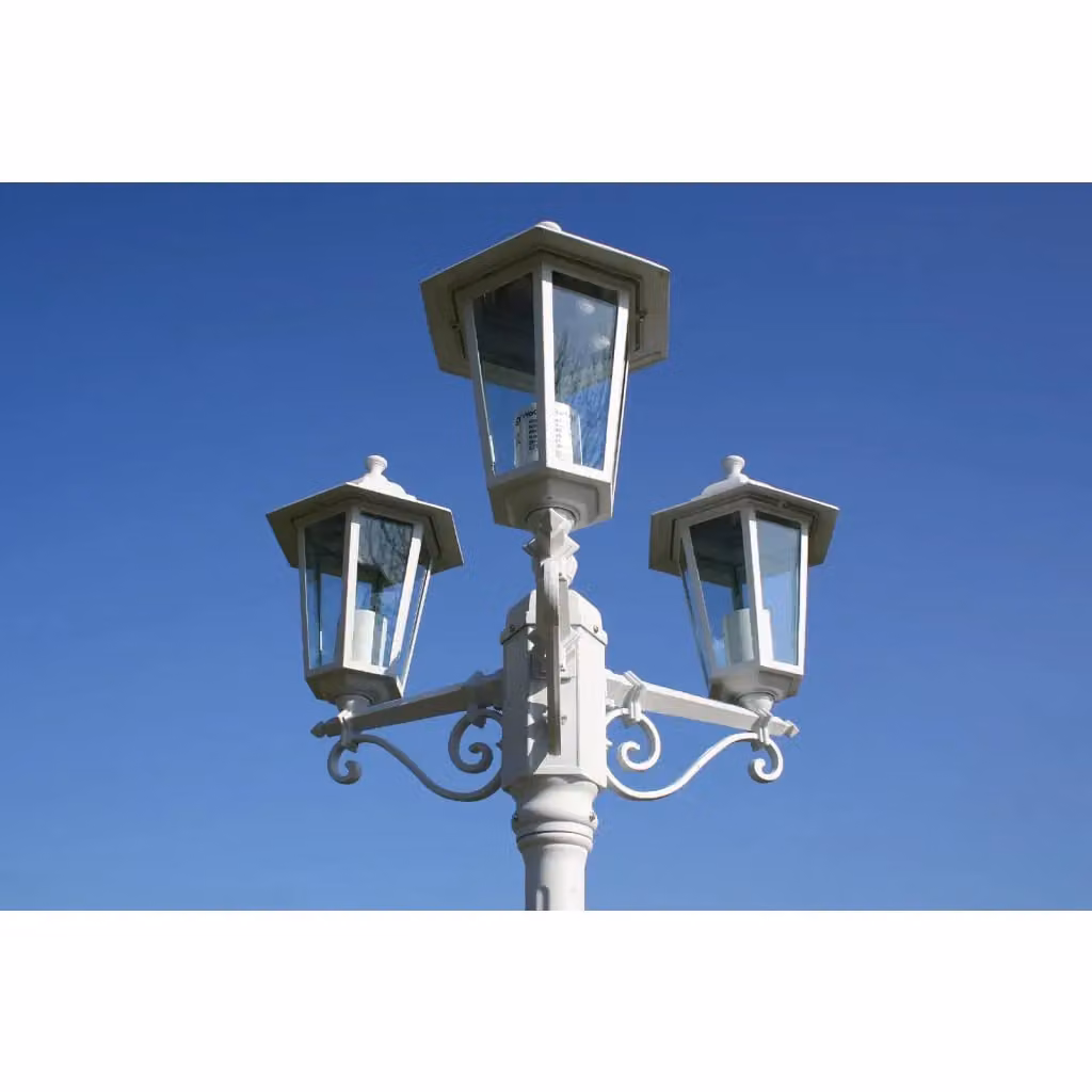Berkfield 3-Arm White Aluminium Garden Light Post, Height: 215 cm – 3