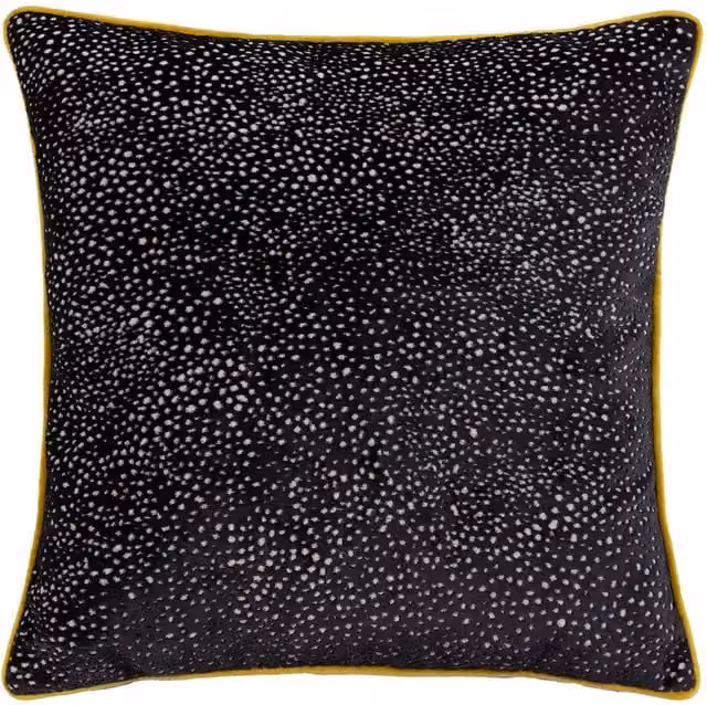 Paoletti Estelle Square Dotted Velvet Cushion in Black and Gold, W/D/H: 45 x 45 x 45 cm – 1
