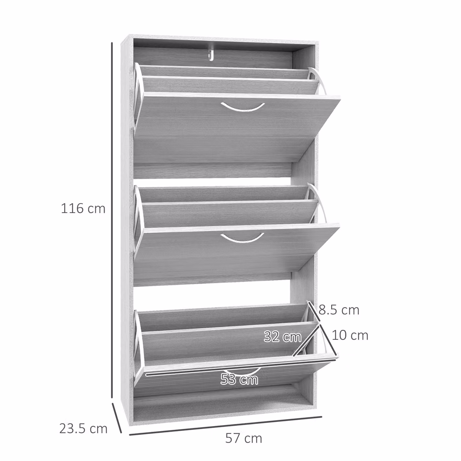 HOMCOM Slim Shoe Storage Cabinet in Grey with 3 Tilting Drawers for Hallway and Bedroom – 2