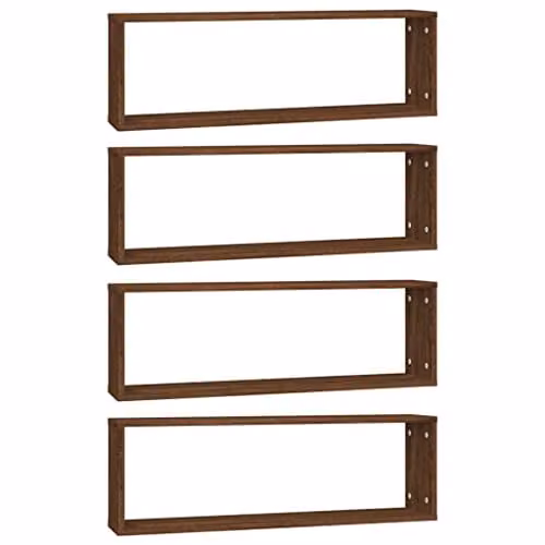 vidaXL Set of 4 Wall Mounted Cube Shelves in Brown, W/D/H: 80 x 15.44 x 26.5 cm – 1