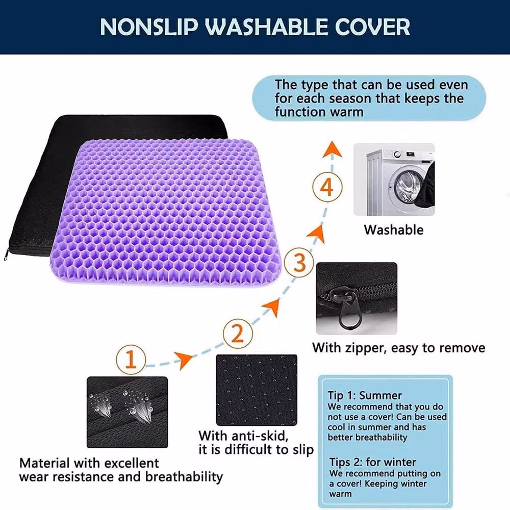 NESTLUNE Ergonomic Extra Thick Gel Seat Cushion, Purple, W: 120 cm x D: 135 cm – 4