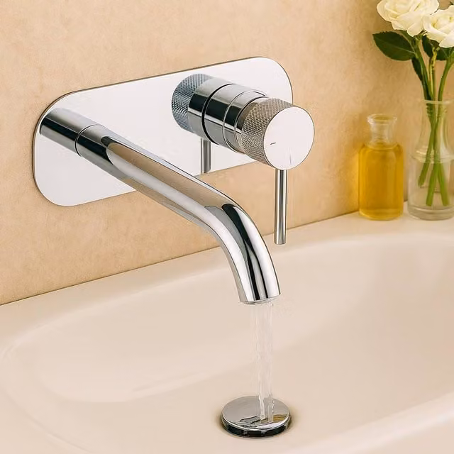 Bathroom Kingdom Redondo Single Lever Wall Mounted Basin Mixer Tap in Chrome Silver