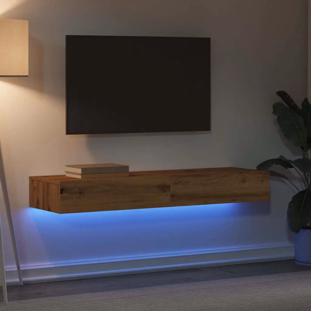 Berkfield Home Artisan Oak TV Cabinets with LED Lights, Brown, W/D/H: 60 x 35 x 15.5 cm, 2 Pack – 3