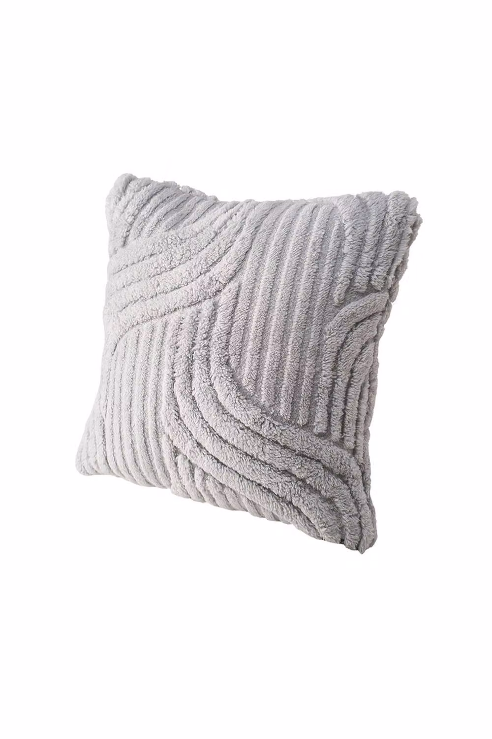 Living and Home 3D Wave Textured Plush Square Throw Pillow Cover in Grey – 2
