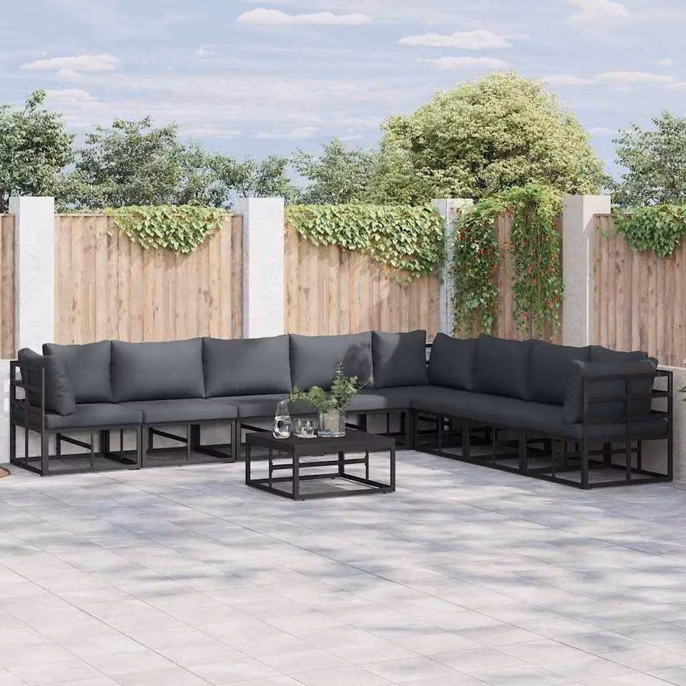 Berkfield Home 8 Piece L-Shape Garden Sofa Set with Black Powder Coated Aluminium Frame and UV-Resistant Cushions – 2